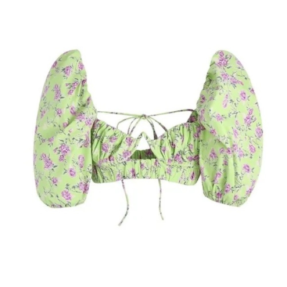 Zara Green Floral Puff Sleeve Top